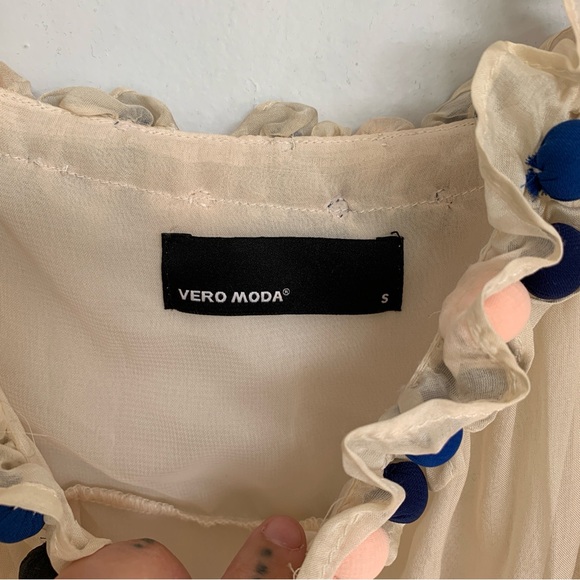 Y2K VERA MODA FLOWY BUBBLE  WHITE MINI DRESS - Picture 6 of 9